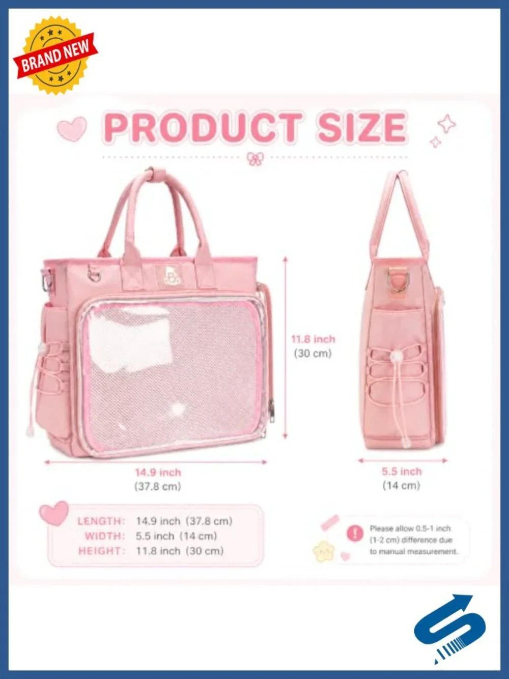 Ita Backpack with Large Transparent Window for Anime Pins, Crossbody or Tote,